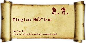 Mirgics Nétus névjegykártya